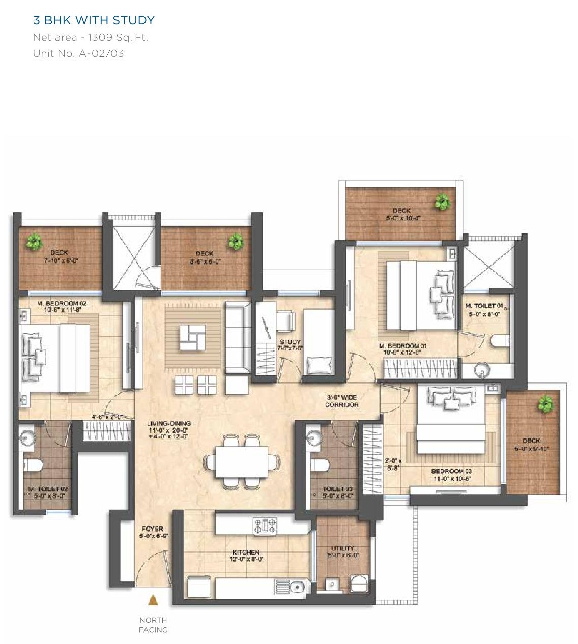 3 BHK Floor Plan